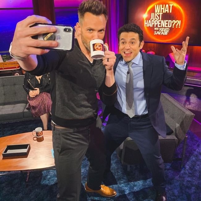 Fred seen with Joel McHale on the set of What Just Happened with Fred Savage in July 2019