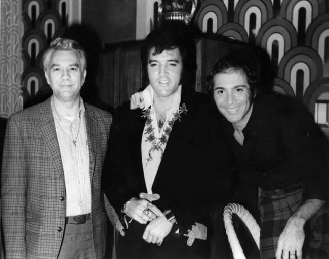 From Left to Right - Bill Porter, Elvis Presley, and Paul Anka as seen on August 5, 1972, at the Las Vegas Hilton