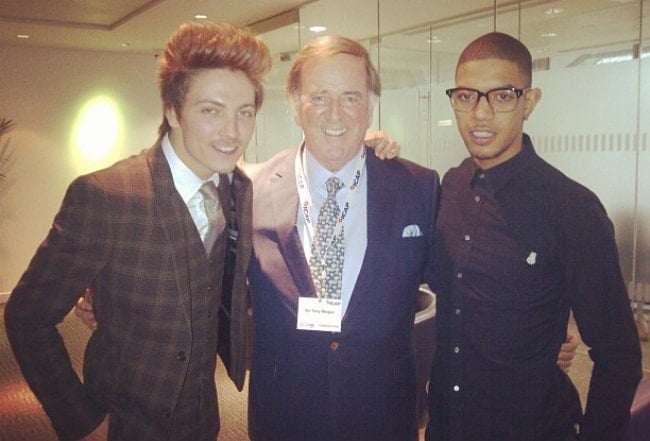 From Left to Right - Tyler James, Terry Wogan, and Fazer as seen while posing for a picture in December 2012
