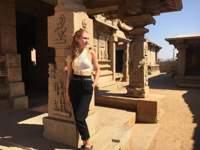 Gina Alice Stiebitz as seen while posing for the camera at Hampi- UNESCO World Heritage Site in Karnataka, India in December 2016