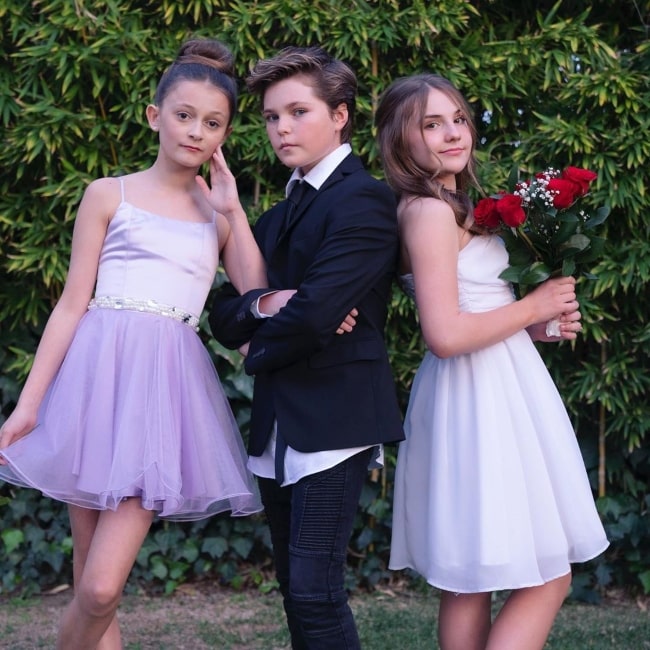 Hayden Haas as seen in a picture taken with social media stars Sophie Fergi and actress, dancer, singer Piper Rockelle in Beverly Hills, California in February 2020