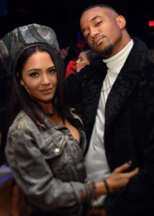 Jessie Usher sett på en bild tagen med sin beau-skådespelerska Tristin Mays i Main Squeez i December 2019