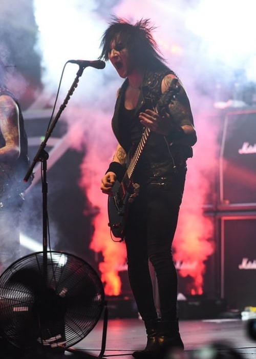 Jinxx as seen in a picture taken during a live performance of Black Veil Brides in Mexico City, Mexico in December 2019