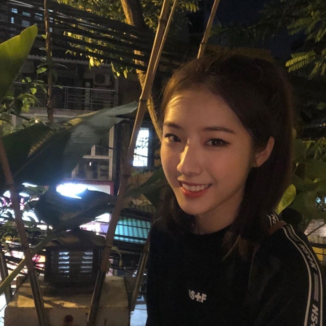 Jo Ha-seul as seen while smiling for a picture in March 2020