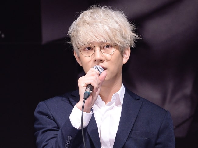 Kim Hee-chul as seen at the 10th Anniversary Special Album 'Devil' Press Conference on July 15, 2015