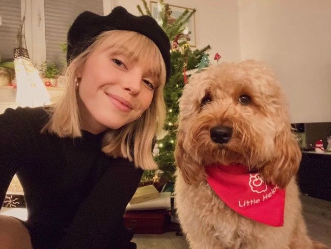 Lina Larissa Strahl in a selfie with her dog as seen in December 2019