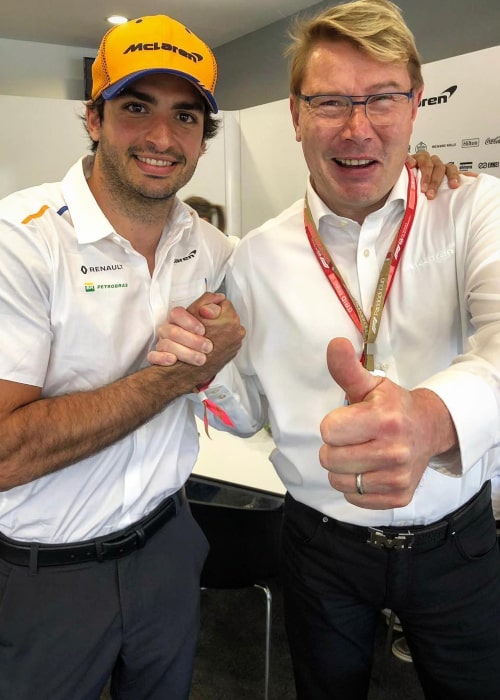 Mika Häkkinen and F1 racer Carlos Sainz, as seen in March 2019