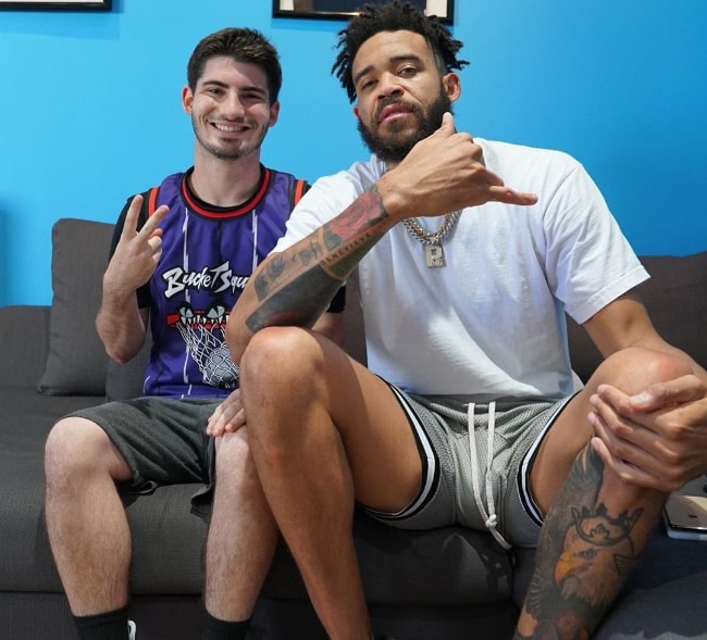 Mopi (Left) as seen while posing for a picture along with JaVale McGee in August 2019