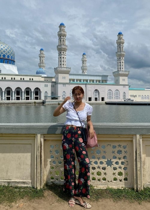 Park Min-ji as seen in a picture taken in front of Masjid Bandaraya Kota Kinabalu in Malaysia in November 2019