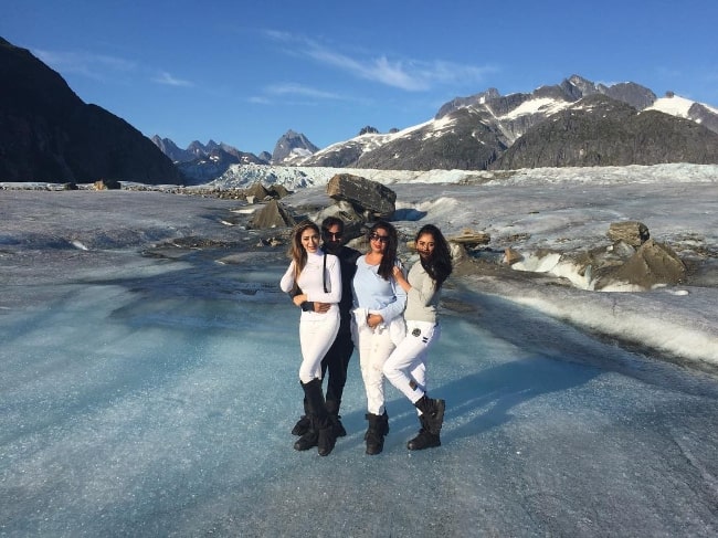 Parvati Melton (Corner Left) as seen while posing for a scenic picture alongside her family members at Mendenhall Glacier located in Coast Range, Juneau, Alaska in August 2017