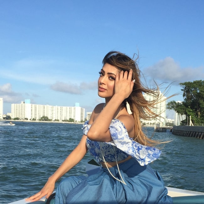 Parvati Melton as seen while posing for the camera at Star Island Homes on Miami Beach in June 2017