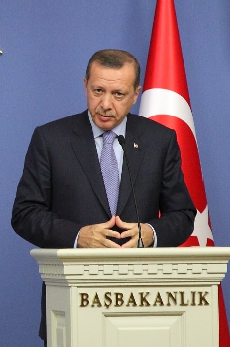 Recep Tayyip Erdoğan as seen while speaking at a 2012 press conference, at the Office of the Prime Minister (Başbakanlık), in Ankara, Turkey