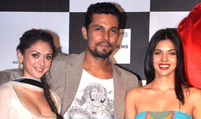 Sara Loren (Right) in a picture alongside Aditi Rao Hydari and Randeep Hooda while promoting MURDER 3 in February 2013
