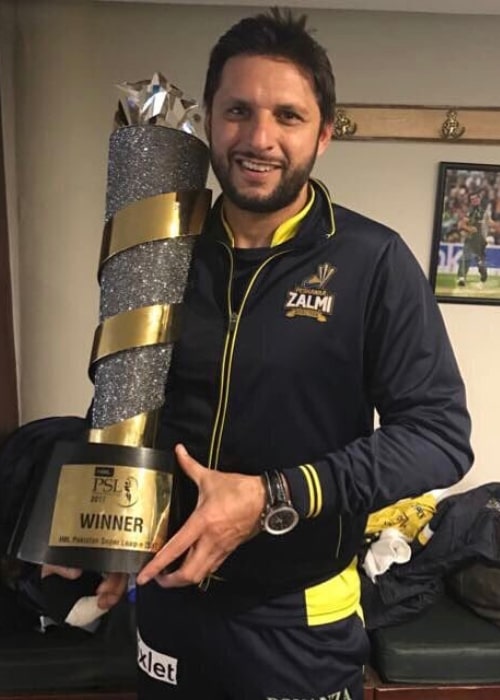 Shahid Afridi after winning the Pakistan Super League in March 2017