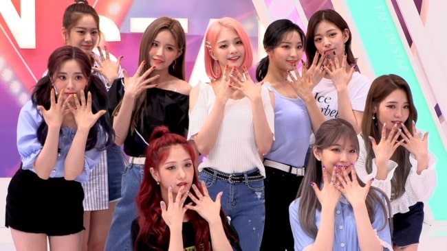 The Korean girl group Fromis_9 as seen in a picture taken on June 11, 2019