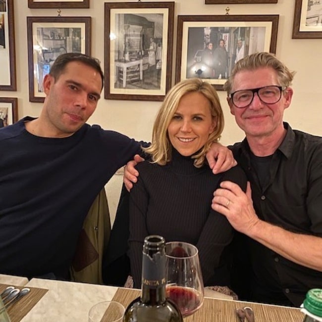 Tory Burch as seen while posing for a picture alongside Mikael Jansson (Right) and Benjamin Bruno at Casa del Brodo dal Dottore