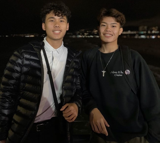 Aaron See (Right) and Kevin Vilay at Santa Monica Pier in Santa Monica, California in December 2019