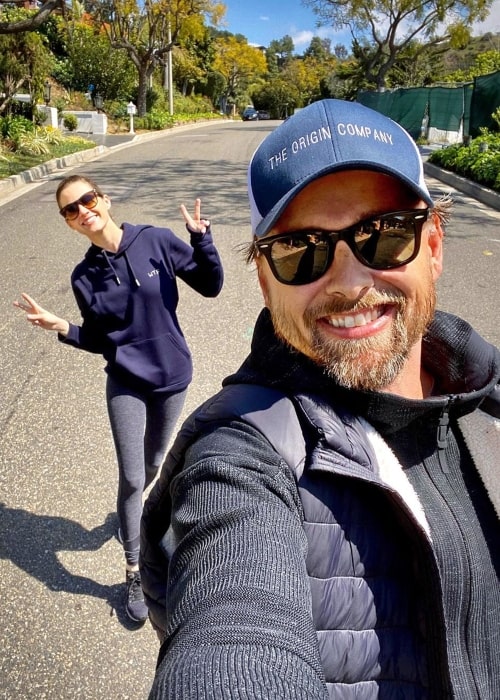 Amanda Hearst as seen in a selfie taken with her husband Joachim Rønning in Los Angeles, California in March 2020