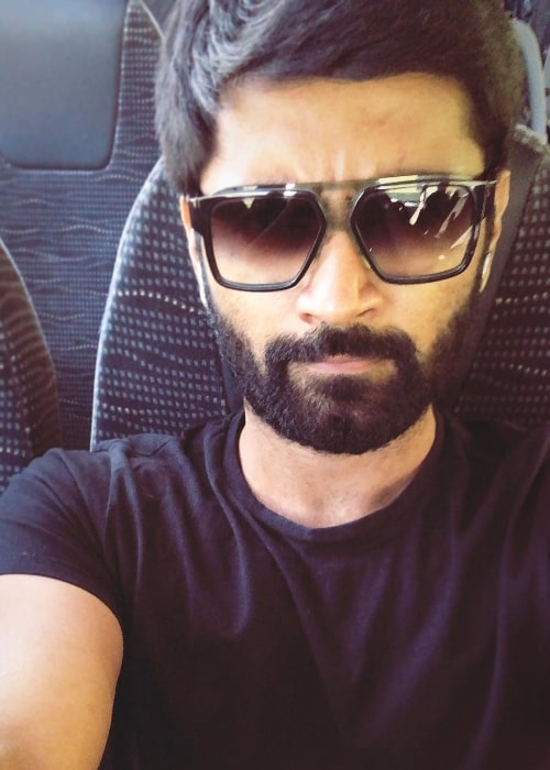 Atharvaa as seen while clicking a selfie in April 2019