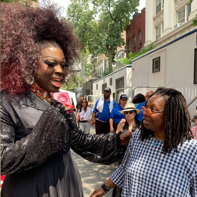 Bob the Drag Queen (Left) as seen while talking to Whoopi Goldberg at the 50th anniversary of The Stonewall Riots