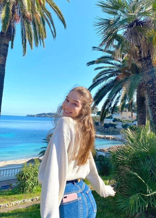 Carla Brocker as seen while posing for a picture at Beaulieu-sur-Mer in France in March 2020