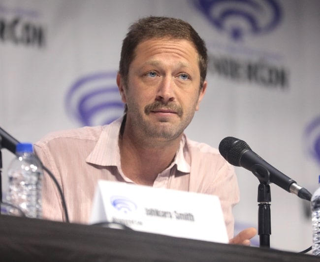 Ebon Moss-Bachrach as seen while speaking at the 2019 WonderCon, for 'NOS4A2', at the Anaheim Convention Center in Anaheim, California