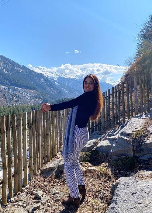 Falaq Naaz seen while posing for a picture in Manali, Himachal Pradesh, India in February 2020