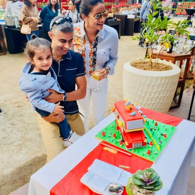 Gul Panag with her family celebrating the birthday of their son in February 2017