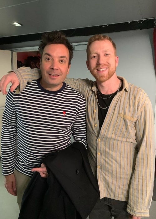 JP Saxe (Right) as seen while posing for a picture along with Jimmy Fallon at The Jimmy Fallon Show - Rockefeller Center in November 2019