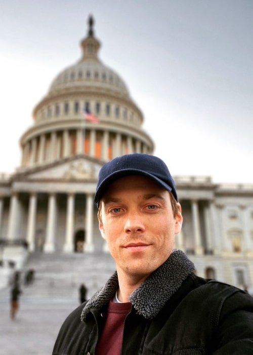 Jake Abel as seen while taking a selfie at United States Capitol in Washington, D.C., United States in November 2019