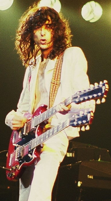 Jimmy Page as seen while performing with Led Zeppelin in a concert in Chicago, Illinois in 1977