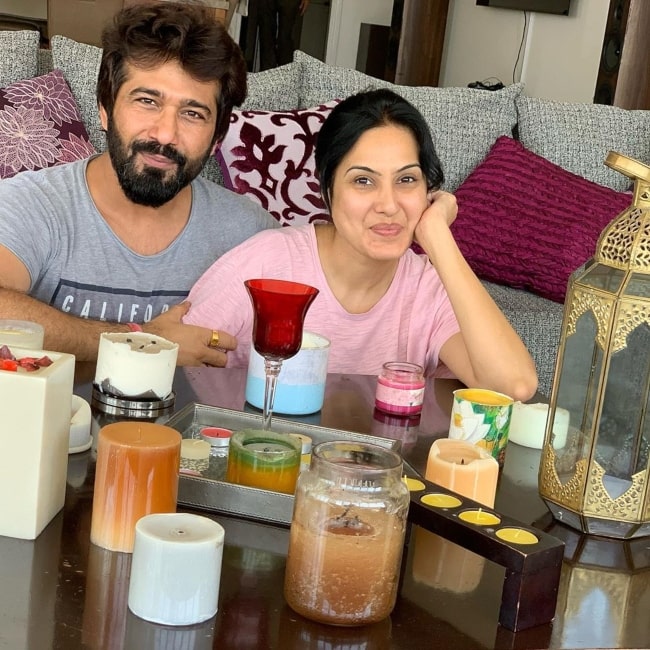 Kamya Punjabi as seen in a picture taken with her husband Shalabh Dang in April 2020