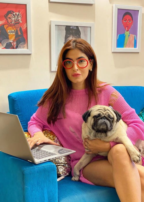 Karishma Sharma with her dog as seen in March 2020