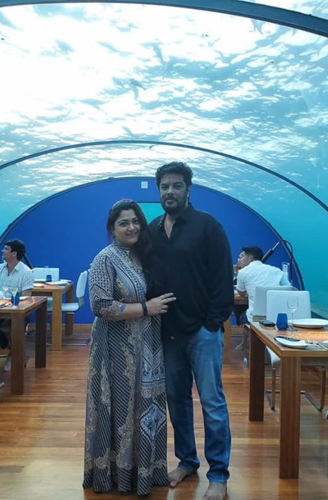 Khushbu Sundar with her husband in February 2020