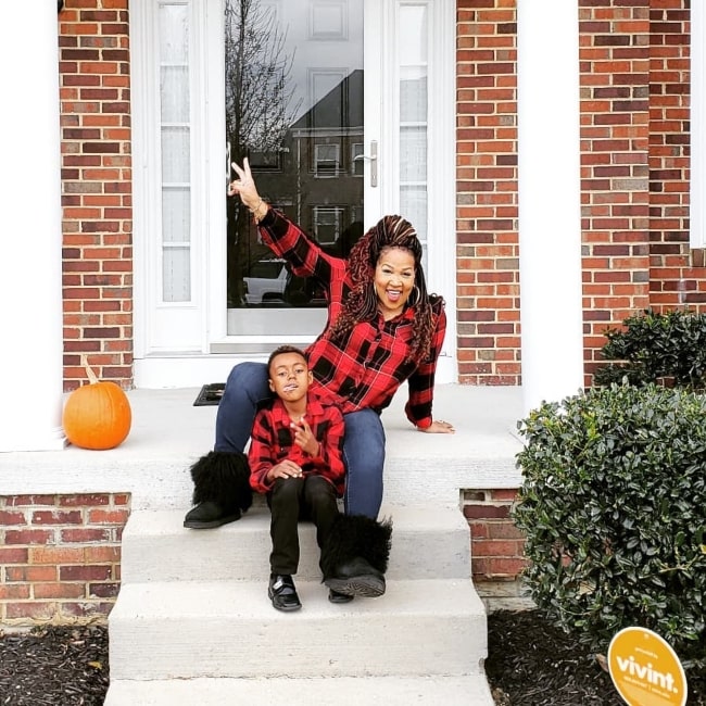 Kym Whitley with her son in November 2019