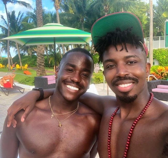 Ncuti Gatwa (Left) as seen while posing shirtless for a selfie in South Beach, Miami in October 2018