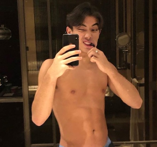 Neil Shibata as seen while taking a shirtless mirror selfie in January 2020