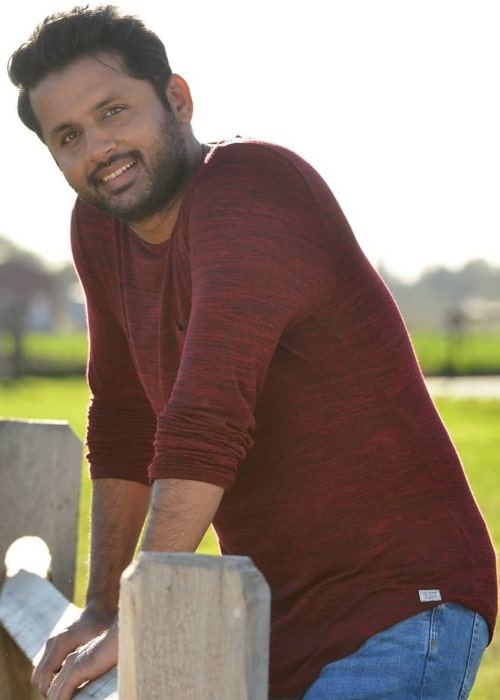 Nithiin as seen while smiling for the camera in March 2019