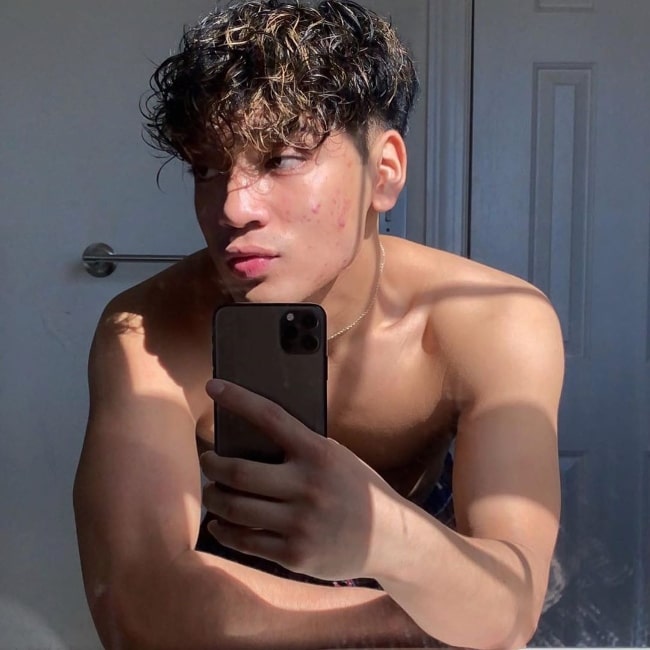 Noel Gajo as seen while taking a shirtless mirror selfie in February 2020