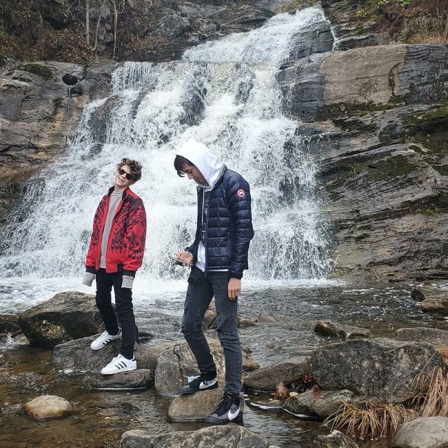 Oakes Fegley (Left) and Max Schuster at Kent Falls State Park in Connecticut in November 2019