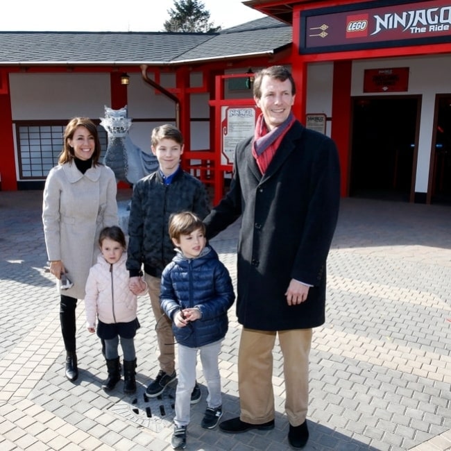 Princess Marie and Prince Joachim and Prince Felix, Prince Henrik and Princess Athena at the opening of the area Ninjago World in the amusement park Legoland Billund Resort in Denmark in March 2016