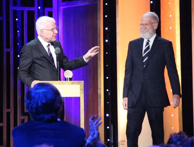 Steve Martin (Left) as seen while presenting David Letterman with his Individual Peabody Award in May 2016