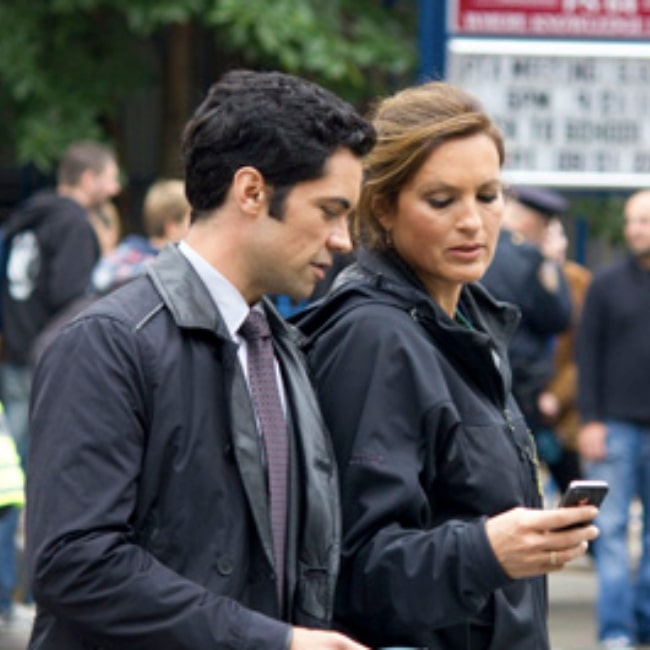 Actress Mariska Hargitay and Danny Pino on the set of Law and Order_ SVU, _Missing Pieces_ Episode #13.5 in September 2011