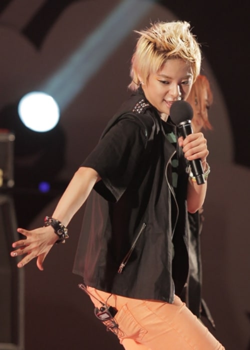 Amber Liu pictured while performing at the Music Show in Seoul Plaza on July 4, 2011