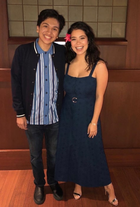 Anthony Gonzalez posing for a picture along with Auli'i Cravalho in August 2019