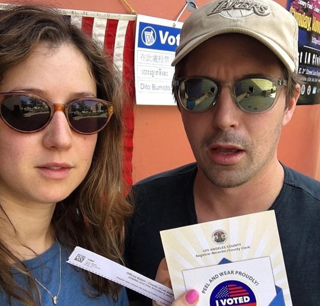 Beck Bennett as seen while posing for a selfie alongside Jessy Hodges after they had voted in November 2018