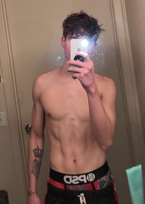Cole Galotti as seen while clicking a shirtless mirror selfie in February 2019