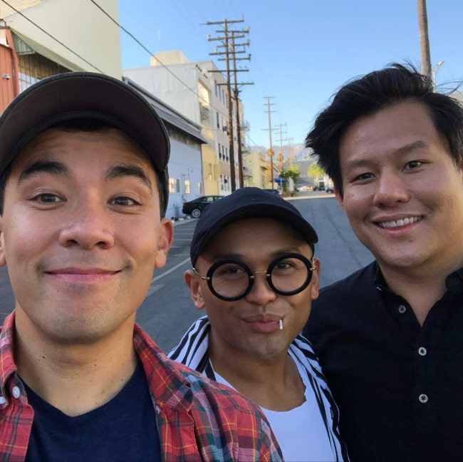 Conrad Ricamora taking a selfie with Jeigh Madjus (Center) and Kelvin Moon Loh (Right) in Hollywood, California in September 2019