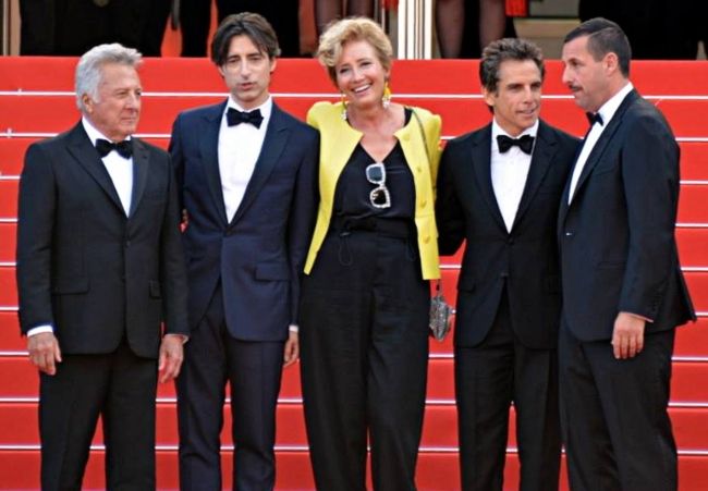 Dustin seen with the director and cast of The Meyerowitz Stories at the Cannes film festival in 2017