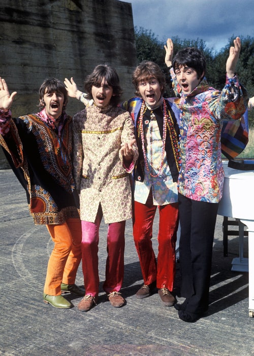 From Left to Right - Ringo Starr, George Harrison, John Lennon, and Paul McCartney as seen during The Beatles' Magical Mystery Tour